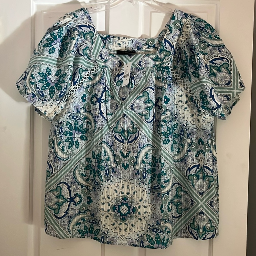 Lane Bryant Blue and White Square Neck Patterned Blouse 18/20 NWT